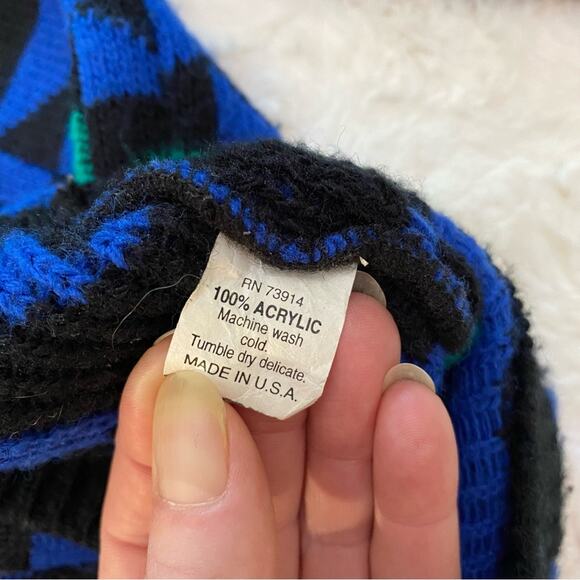 Vintage Alfred Dunner XL Chunky Collared Retro Blue Green Argyle Sweater - Picture 6 of 10